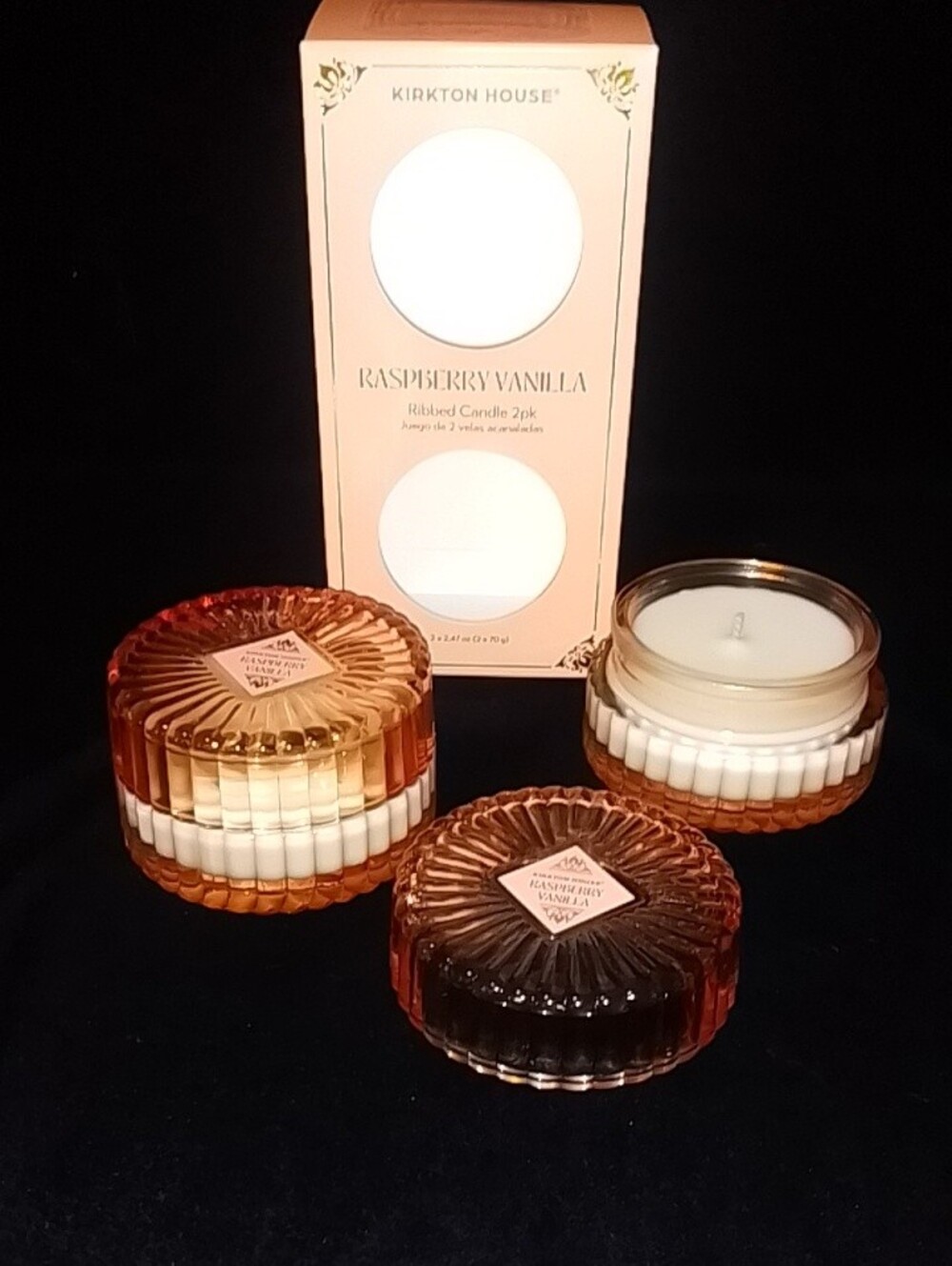 Kirkton House Raspberry Vanilla Ribbed Candle 2pk